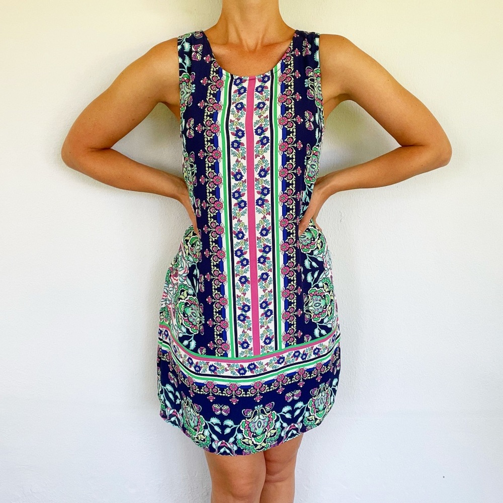 Artisan NY blue colorful floral sleeveless shift dress size 2